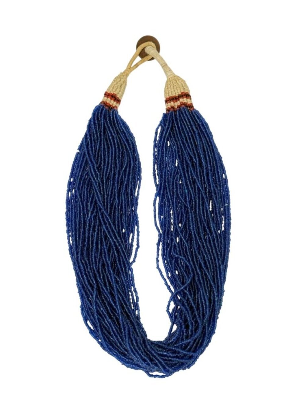 Vintage Naga Tribal 40-Strand Blue Glass Bead Necklace 1951 Indian Coin Closure